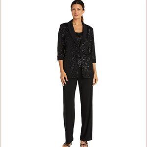 Black Sequined Jacket, Top & Pants Petite 3-Pc(NWT)